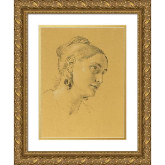 Johann Peter Krafft 12x14 Gold Ornate Wood Frame and Double Matted Museum Art Print Titled - Female Study on 'Moving into the Paris Peace' (Before 1828)
