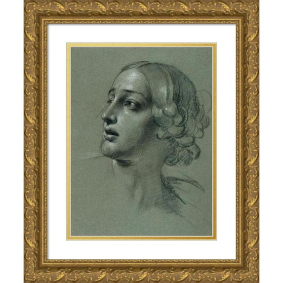 Johann Peter Krafft 12x14 Gold Ornate Wood Frame and Double Matted Museum Art Print Titled - Head Study on ‘Arindal and Daura’ (1820-1855)