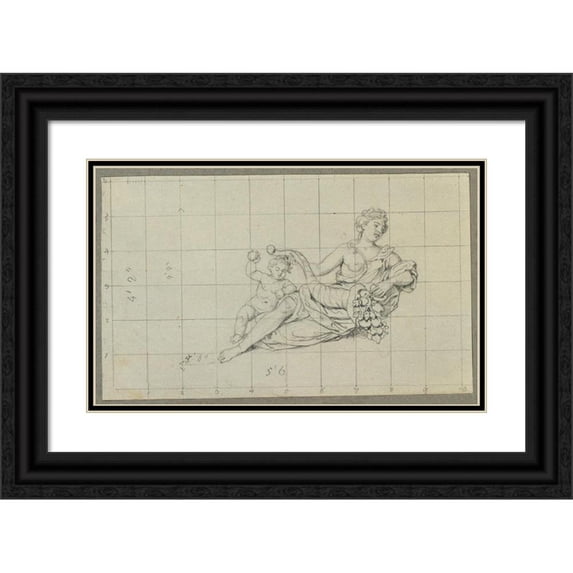Johann Peter Krafft 24x16 Black Ornate Framed Double Matted Museum Art Print Titled: Fountain in the Peach Garden of the Upper Belveder (1850)