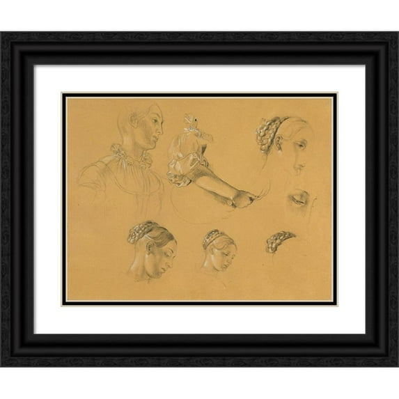 Johann Peter Krafft 24x19 Black Ornate Framed Double Matted Museum Art Print Titled: Study on 'Hermann and Dorothea Im Weinberg' (Before 1840)