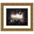thumbnail image 1 of Johann Rudolf Bys 24x20 Gold Ornate Framed and Double Matted Museum Art Print Titled - Flower Still Life; Cartouche with Garland, Inside a View of a Seaport (1713), 1 of 4