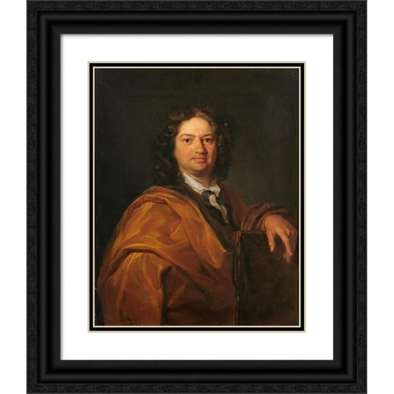 Johann Rudolf Huber the elder 20x24 Black Ornate Framed Double Matted Museum Art Print Titled: Portrait of an Unknown Artist (1703)