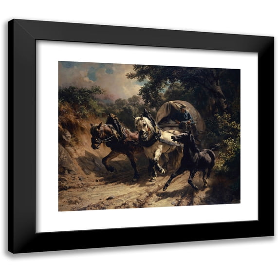 Johann Rudolf Koller 17x15 Black Modern Framed Museum Art Print Titled - Messenger Carriage in a Hollow Way (1855)
