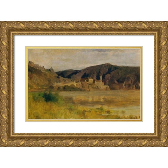 Johann Till the younger 18x13 Gold Ornate Wood Frame and Double Matted Museum Art Print Titled - View of Durnstein