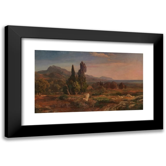 Johann Wilhelm Schirmer 18x12 Black Modern Framed Museum Art Print Titled - Cypresses in the Park of Villa D’Este at Tivoli (1841)