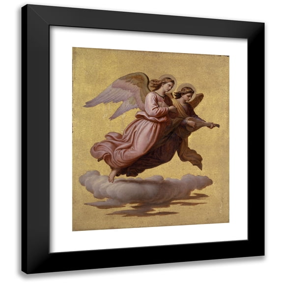 Johann von Schraudolph 12x14 Black Modern Framed Museum Art Print Titled - Two Angels Floating II (1865)