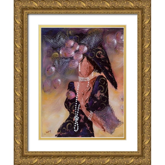 Johanna 25x32 Gold Ornate Wood Framed with Double Matting Museum Art Print Titled - Elegantes aux perles I