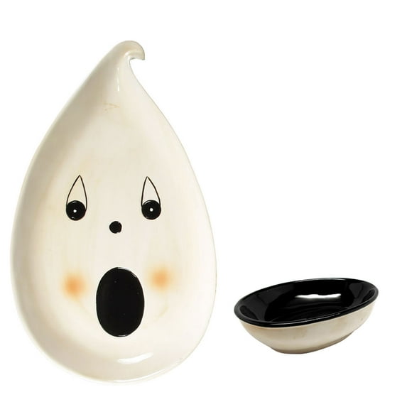 Johanna Parker Halloween Serving Tray Ghost Halloween Platter and Dip Bowl For Halloween Party Accessory