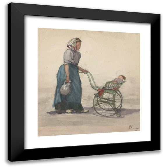 Johannes Abraham Mondt 20x21 Black Modern Framed Museum Art Print Titled - Woman with Jug and Pram, to the Right (1914)