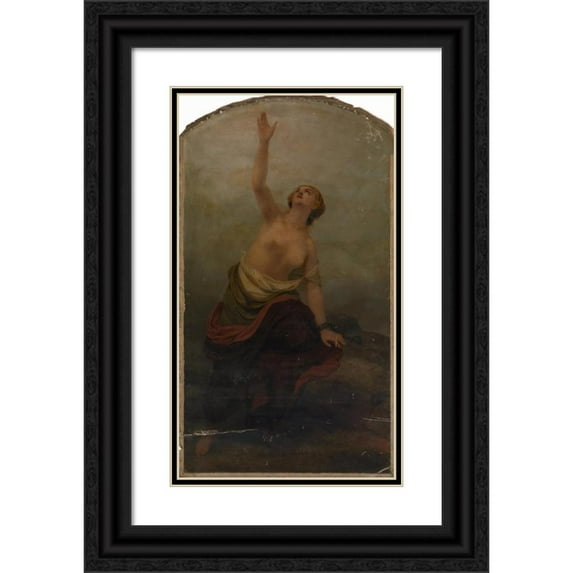 Johannes Adam Simon Oertel 15x24 Black Ornate Framed Double Matted Museum Art Print Titled: The Captive Soul (1855)