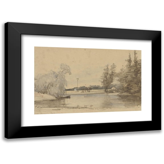 Johannes Bosboom 14x11 Black Modern Framed Museum Art Print Titled - Face About the Pond of the House in Leede (1827 - 1891)