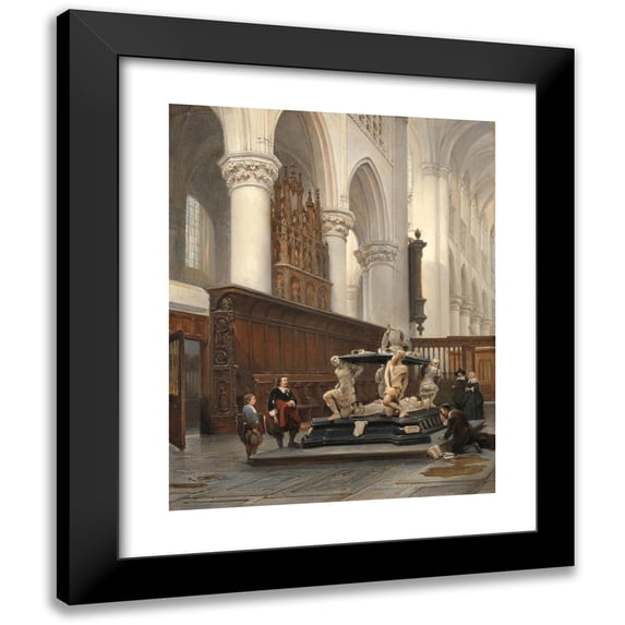 Johannes Bosboom 15x18 Black Modern Framed Museum Art Print Titled - The Choir of the O.L-Vrouwekerk in Breda with the Tomb of Engelbert II of Nassau (1843)