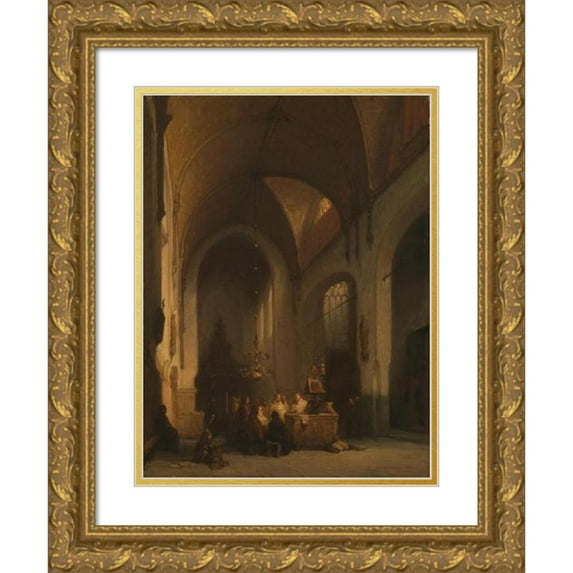 Johannes Bosboom 15x18 Gold Ornate Wood Frame and Double Matted Museum Art Print Titled - We Sing Your Praises Seven Times a Day (1837 - 1854)