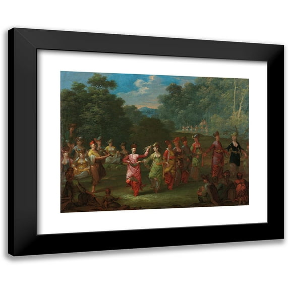 Johannes Christiaan Janson 18x14 Black Modern Framed Museum Art Print Titled - Greek Men and Women Dancing the Khorra (C. 1720 - C. 1737)