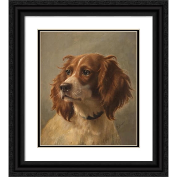 Johannes Christian Deiker 15x17 Black Ornate Wood Framed Double Matted Museum Art Print Titled - Spaniel, Coloured Brown-White