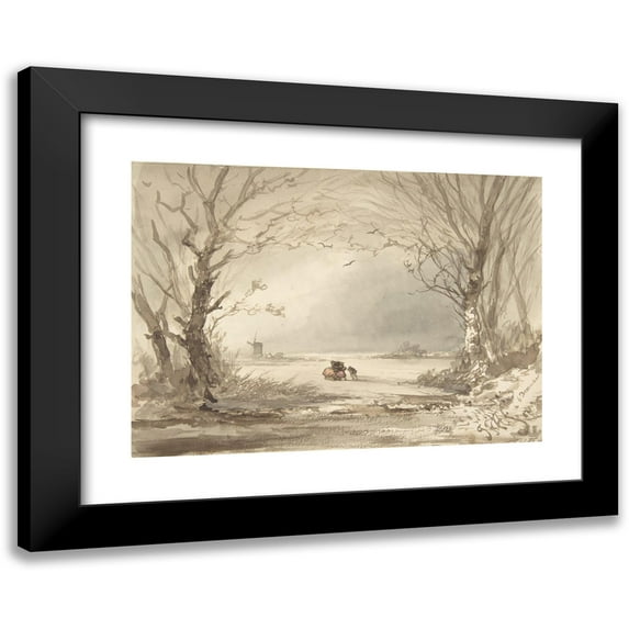 Johannes Franciscus Hoppenbrouwers 14x11 Black Modern Framed Museum Art Print Titled - A Winter Landscape (1854)