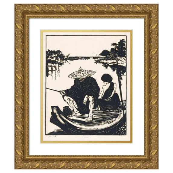 Johannes Frederik Engelbert ten Klooster 20x24 Gold Ornate Framed and Double Matted Museum Art Print Titled - Atjehsche Angler (1930)