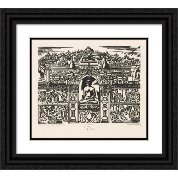 Johannes Frederik Engelbert ten Klooster 23x20 Black Ornate Framed Double Matted Museum Art Print Titled: Side View of the Borobudur (1920)