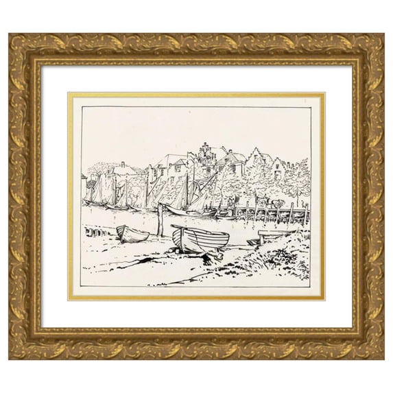 Johannes Frederik Engelbert ten Klooster 24x20 Gold Ornate Framed and Double Matted Museum Art Print Titled - The Harbor in Veere (1883)