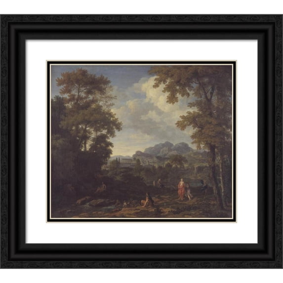 Johannes Glauber 17x15 Black Ornate Wood Framed Double Matted Museum Art Print Titled - Classical Landscape with Diana and Her Nymphs (1661 - 1726)