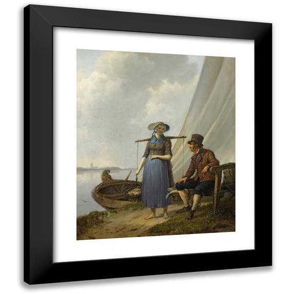 Johannes Hermanus Koekkoek 12x14 Black Modern Framed Museum Art Print Titled - The Flirtation (1834)