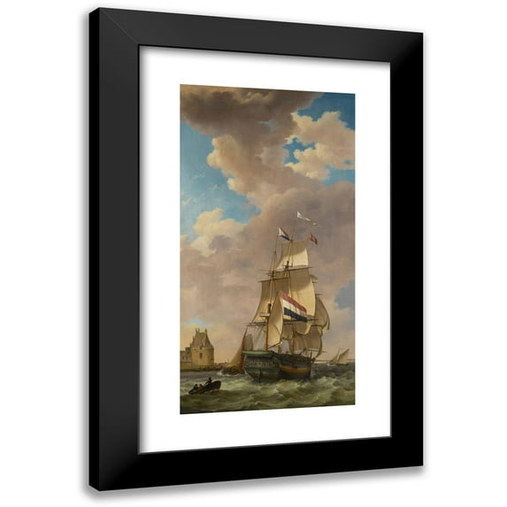 Johannes Hermanus Koekkoek 14x24 Black Modern Framed Museum Art Print Titled - A Merchantman off Veere