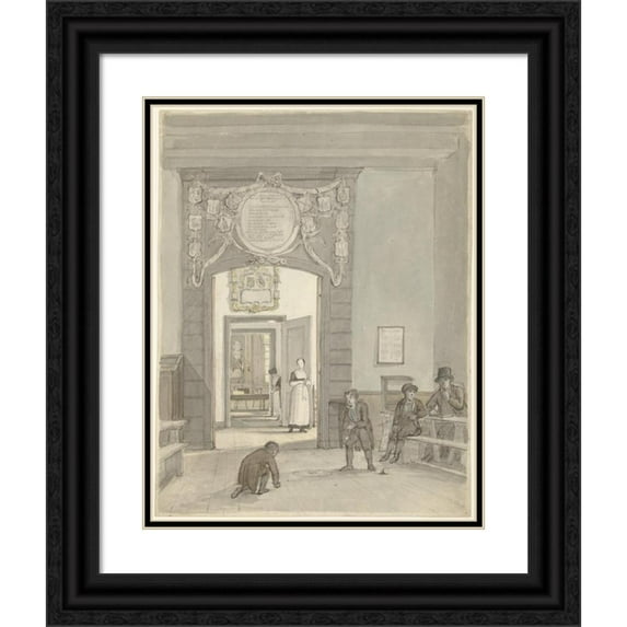 Johannes Jelgerhuis 15x18 Black Ornate Wood Framed Double Matted Museum Art Print Titled - View to the Herenkamer of Evangelisch Lutheran Diaconie and Spooringshuis on the Nieuwe Keizer
