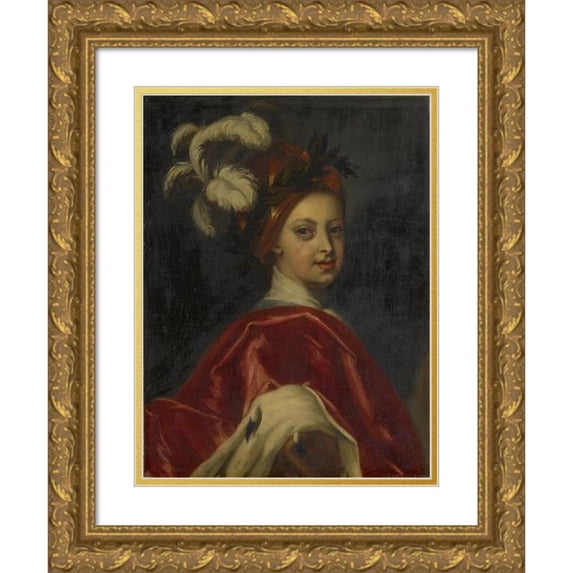Johannes Kupeczky 15x18 Gold Ornate Wood Frame and Double Matted Museum Art Print Titled - Portrait of a Young Man with a Feather Cap