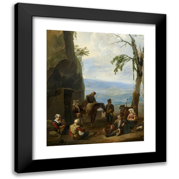 Johannes Lingelbach 12x14 Black Modern Framed Museum Art Print Titled - Italian Landscape with Resting Peasants (C. 1655 - 1660)