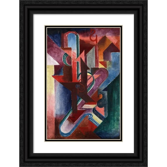 Johannes Molzahn 11x14 Black Ornate Wood Framed Double Matted Museum Art Print Titled: Another Station (Andere Station) (1920)