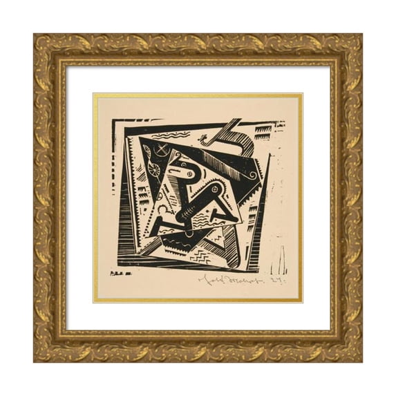 Johannes Molzahn 12x12 Gold Ornate Wood Frame and Double Matted Museum Art Print Titled - Work 30 (1921)