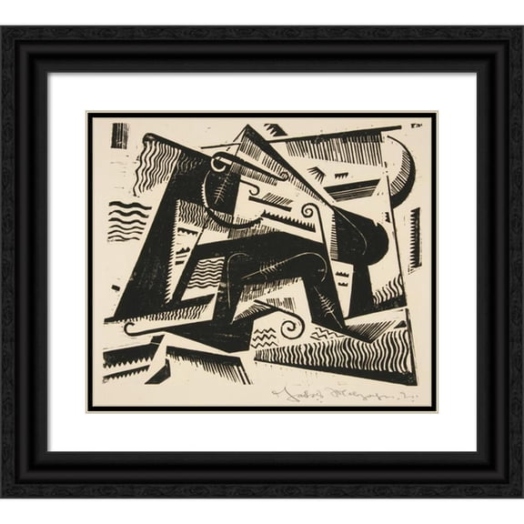 Johannes Molzahn 17x15 Black Ornate Wood Framed Double Matted Museum Art Print Titled - Opus XXXII (Another Impression Of Preceding) (1921)