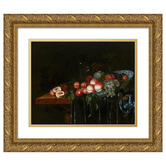 Johannes Rosenhagen 24x20 Gold Ornate Framed and Double Matted Museum Art Print Titled - Fruit Still Life (C. 1650 - 1660)