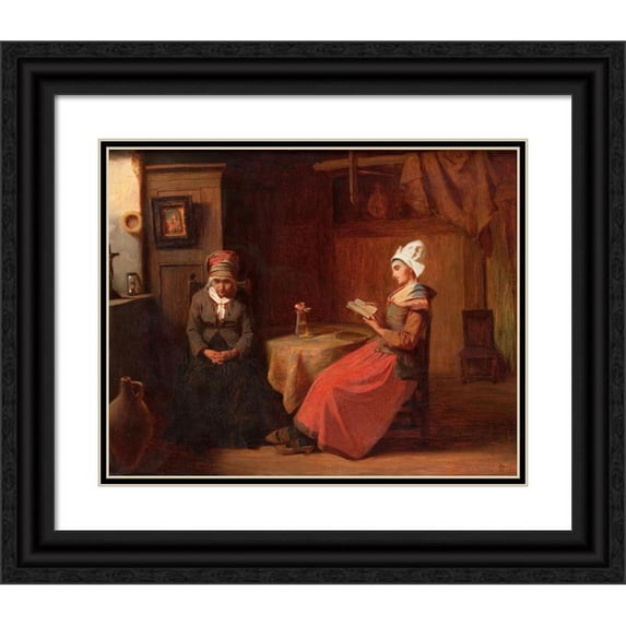 Johannes Stroebel 14x12 Black Ornate Wood Framed Double Matted Museum Art Print Titled: The Evening Prayer (1876)