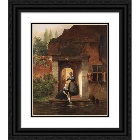 Johannes Stroebel 15x18 Black Ornate Wood Framed Double Matted Museum Art Print Titled - In the Laundry (1860)
