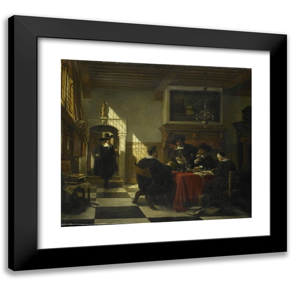 Johannes Stroebel 17x15 Black Modern Framed Museum Art Print Titled - Company in 17th-Century Gestation at a Table on Which a Nautilus Cup (1873)