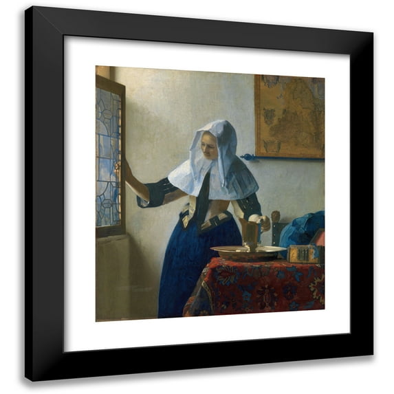 Johannes Vermeer 20x22 Black Modern Framed Museum Art Print Titled - Young Woman with a Water Pitcher (ca. 1662)