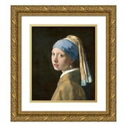Johannes Vermeer 20x23 Gold Ornate Framed and Double Matted Museum Art Print Titled - Girl with a Pearl Earring (C. 1665)