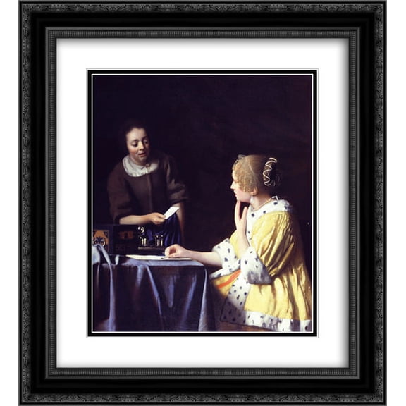Johannes Vermeer 2x Matted 20x22 Black Ornate Framed Art Print 'Mistress and Maid (Lady with Her Maidservant Holding a Letter )'