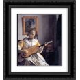 thumbnail image 1 of Johannes Vermeer 2x Matted 20x22 Black Ornate Framed Art Print 'Youg woman playing a guitar', 1 of 2