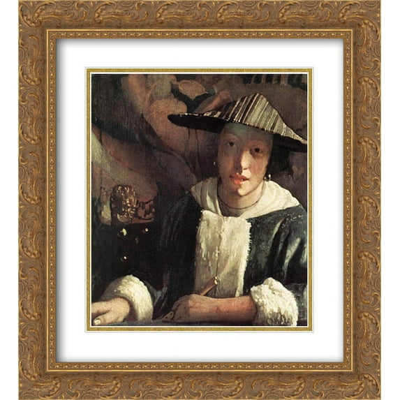Johannes Vermeer 2x Matted 20x22 Gold Ornate Framed Art Print 'Young Girl with a Flute'