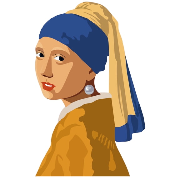 Johannes Vermeer Famous Art Vinyl Decoration Sticker 20" x 31" Girl With Pearl Earring Oil Painting Design Multicolored Home Living Room Wall Decal - Girls Bedroom Easy To Apply Adhesive Wall Dcor