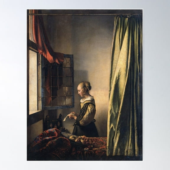 Johannes Vermeer - Girl Reading A Letter By An Open Window 1659 Poster Wall Art, Modern Wall Decor For Living Room Bedroom, 8x12 UNFRAMED