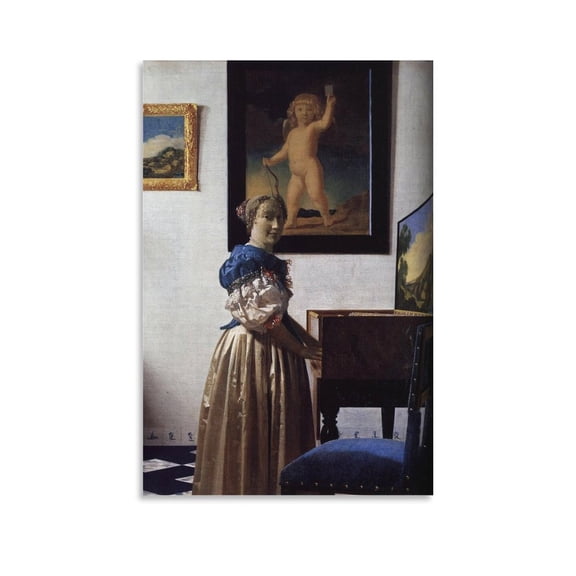 Johannes Vermeer Print Painting A Lady Standing at A Virginal Posters Wall Art Painting Canvas Gift Living Room Prints Bedroom Decor Poster Artworks 12x18inch(30x45cm)