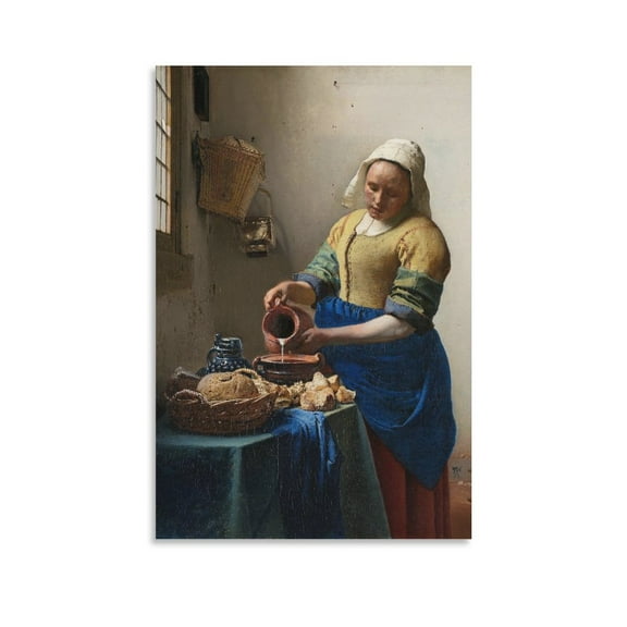 Johannes Vermeer Print Painting The Milkmaid Posters Art Print Wall Photo Paint Poster Hanging Picture Family Bedroom Decor Gift 12x18inch(30x45cm)