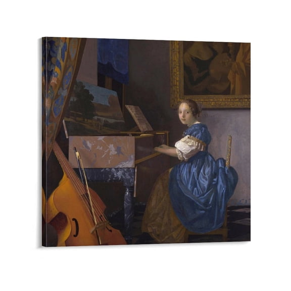 Johannes Vermeer Print Painting A Young Woman Seated at A Virginal Art Poster Canvas Painting Decor Wall Print Photo Gifts Home Modern Decorative Posters 16x16inch(40x40cm)