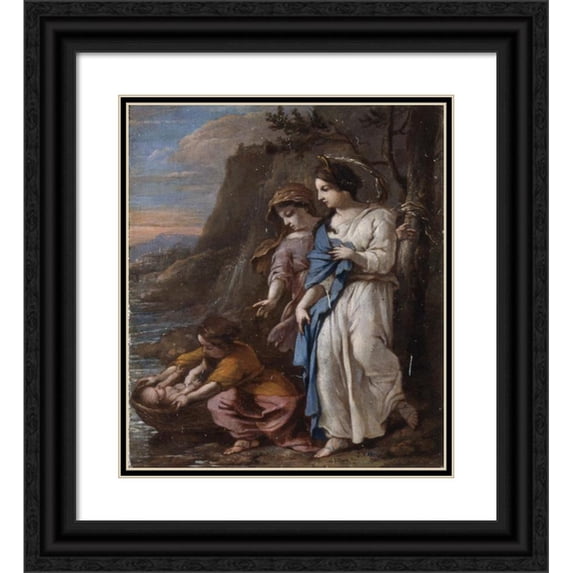 Johannes Voorhout 12x14 Black Ornate Wood Framed Double Matted Museum Art Print Titled: Finding of Moses (C. 1690 - C. 1710)