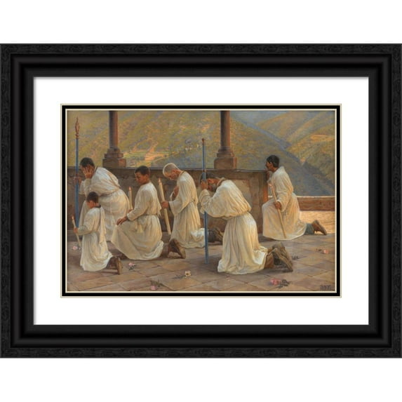 Johannes Wilhjelm 18x13 Black Ornate Wood Framed Double Matted Museum Art Print Titled - Prayer for Rain. Procession in Apennins (1894 - 1895)