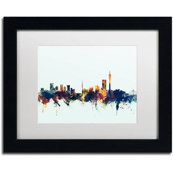 "Johannesburg Skyline Blue" Canvas Art by Michael Tompsett, White Matte, Black Frame
