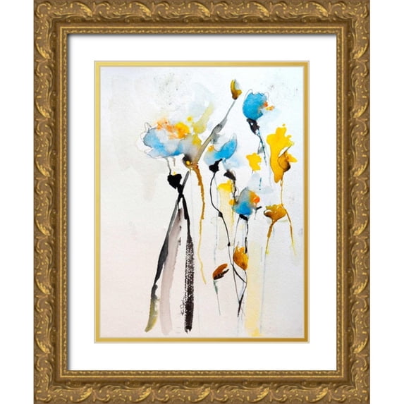 Johannesson, Karin 12x14 Gold Ornate Wood Framed with Double Matting Museum Art Print Titled - Blue Flowers II